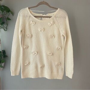 LC Lauren Conrad Runway Women’s Size Medium Cream Knit Sweater With Bows
